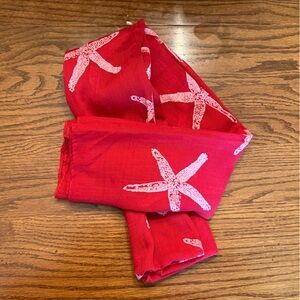 Starfish Embossed Print Patriotic Christmas Holiday Fabric Womens Scarf Wrap Red